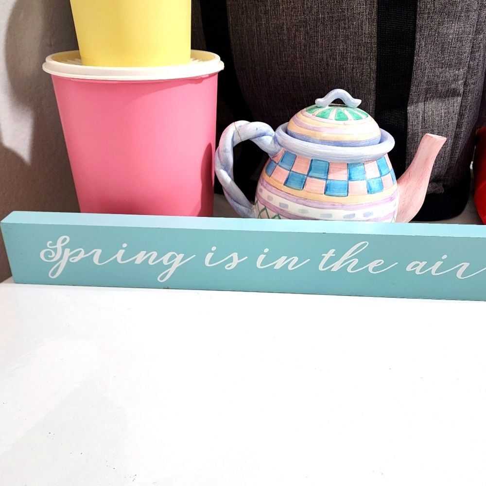 Light Blue Spring Is In the Air 18" Painted Wooden Block Decor
